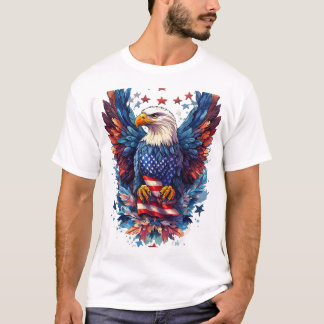 T-shirt Majestic eagle spreads wings with patriotic power.