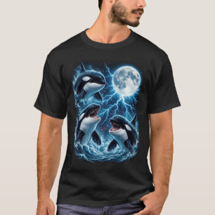 T-shirt Majestueux Trois Orca Lune Foudre Vie Marine Lune