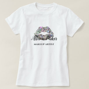 T-shirt MAKEUP ARTIST Parties scintillant Logo Kiss Name