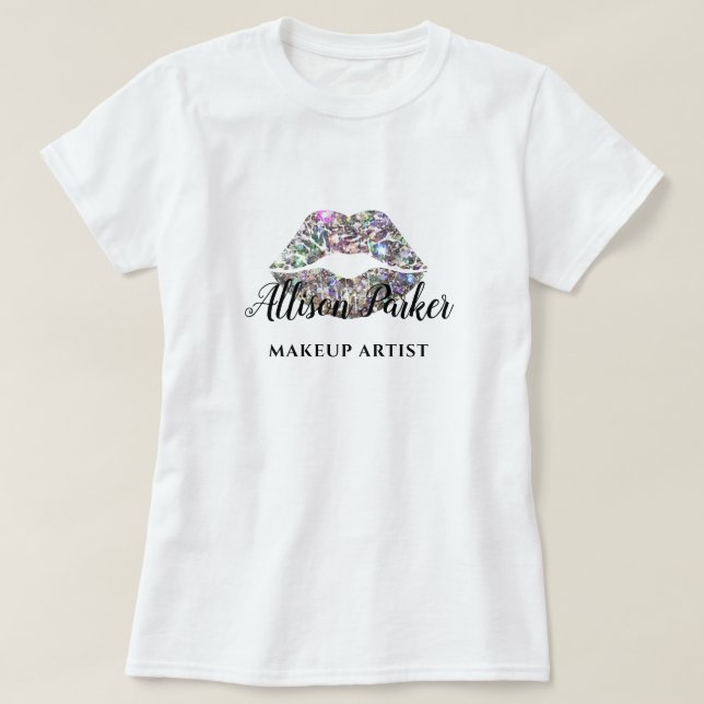 T-shirt MAKEUP ARTIST Parties scintillant Logo Kiss Name (Design devant)