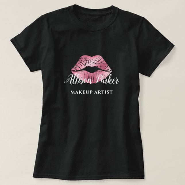 T-shirt MAKEUP ARTIST Pink Logo Kiss Nom (Design devant)