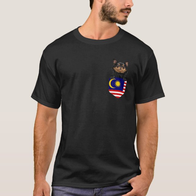T-shirt Malaisie Drapeau Chihuahua Noir À Poche (Devant)