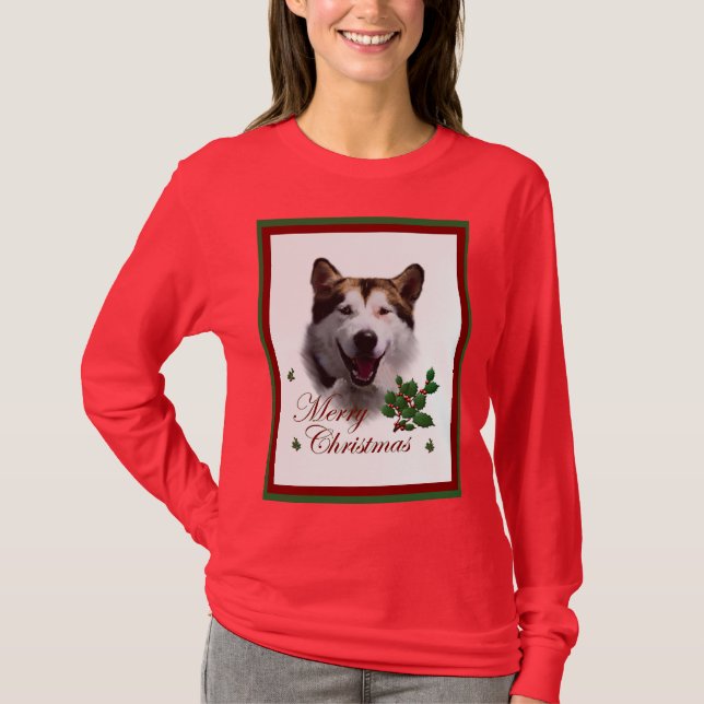T-shirt Malamute de Noël en Alaska Joyeux (Devant)