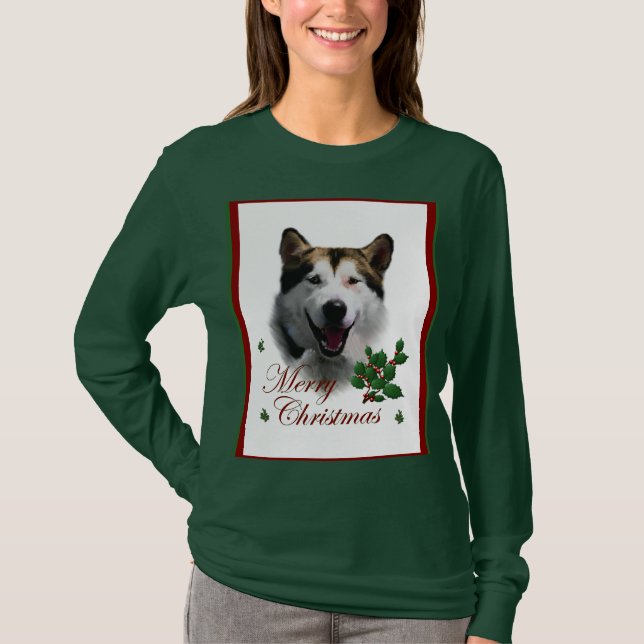 T-shirt Malamute de Noël en Alaska Joyeux (Devant)