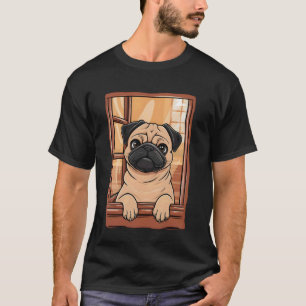 T-shirt Mâle pug regardant par la fenêtre. Amateur de chie