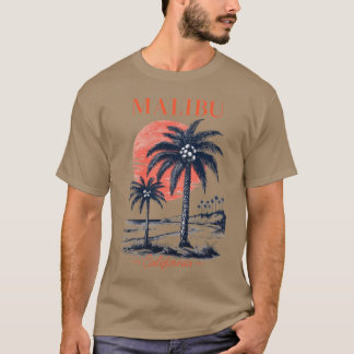 T-shirt Malibu Californie Rétro Coucher de Soleil Plage Vi