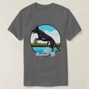 T-shirt Malinois noir dans l'eau