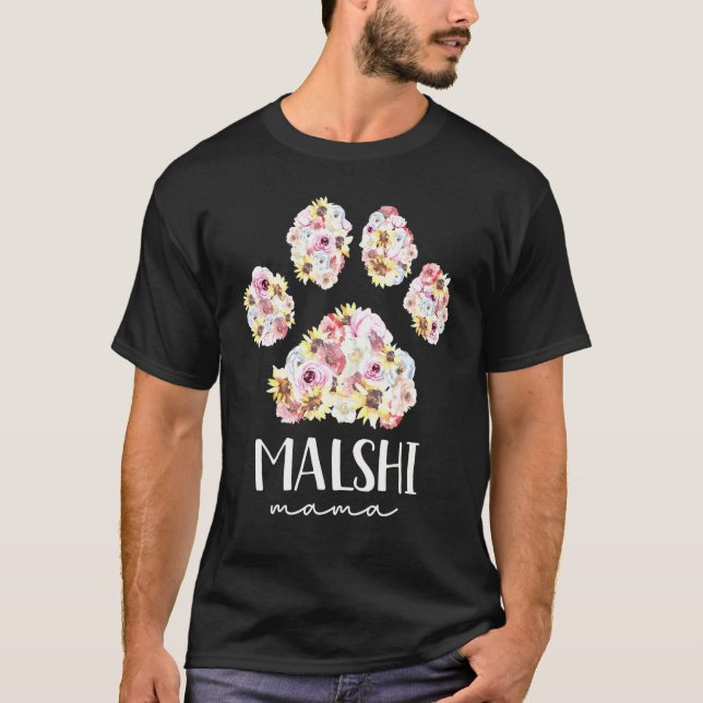 T-shirt Malshi Mama Maltese Shih Tzu Floral Paw Chien Mama (Devant)