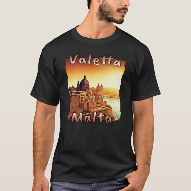 T-shirt Malte Valletta Rouge Couleurs Centre-ville Vieux-G (Devant)