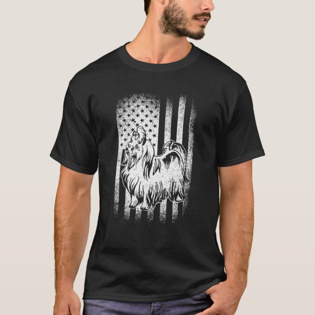 T-shirt Maltese American Drapeau Chien Papa Chien Maman (Devant)