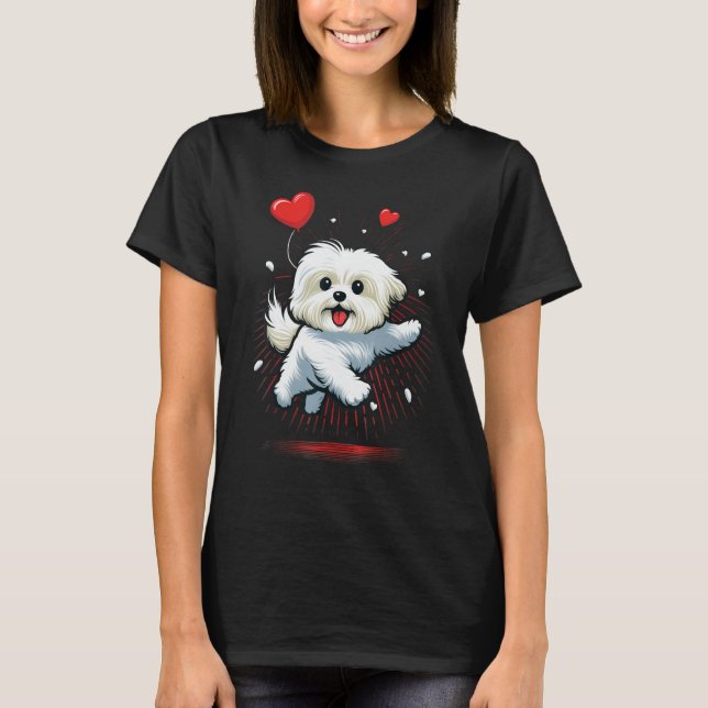 T-shirt Maltese dog Love Heart for Valentines Day Maltese  (Devant)