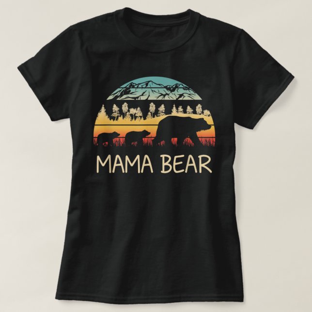 T-shirt Mama Bear avec 2 Cubs Retro Mountains Fête des Mèr (Design devant)