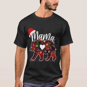 T-shirt Mama Bear Christmas Red Buffalo Plaid avec Père No