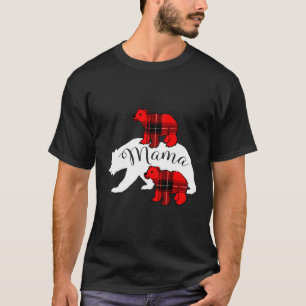 T-shirt Mama Bear Deux Cubes Red Buffalo Plaid Maman Noël
