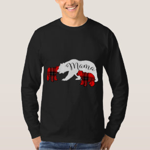 T-shirt Mama Bear Deux Cubs Red Plaid Maman Pajama de Noël