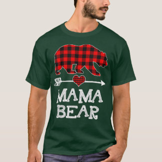 T-shirt Mama Bear Pajama de Noël Rouge Plaid Buffalo Famil