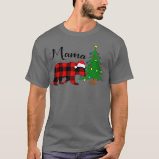 T-shirt Mama Bear Pajama de Noël Rouge Plaid Buffalo Famil