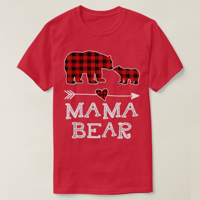 T-shirt Mama Bear Pajama de Noël Rouge Plaid Buffalo Famil (Design devant)