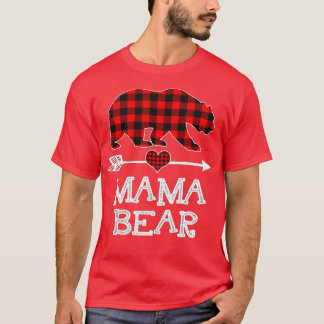 T-shirt Mama Bear Pajama de Noël Rouge Plaid Buffalo Famil