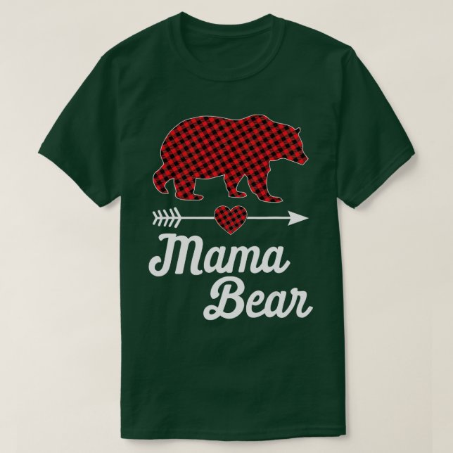 T-shirt Mama Bear Pajama Red Buffalo Plaid Famille (Design devant)