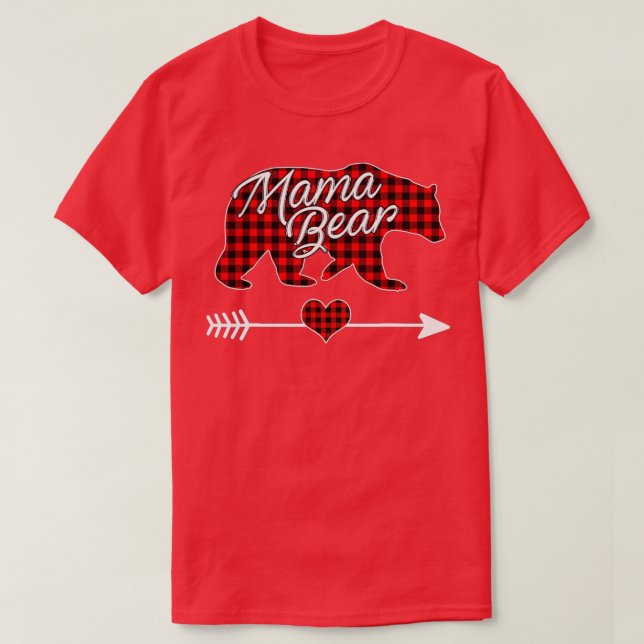 T-shirt Mama Bear Pajama Red Buffalo Plaid Famille (Design devant)