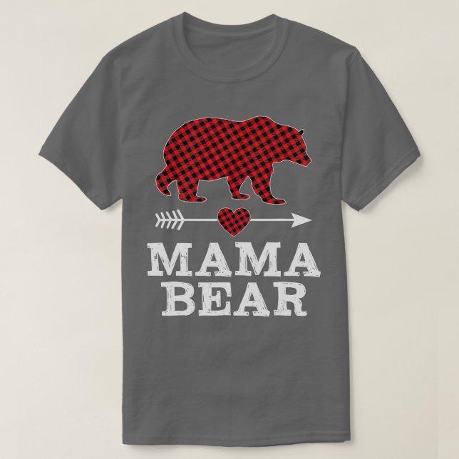 T-shirt Mama Bear Pajama Red Buffalo Plaid Famille (Design devant)