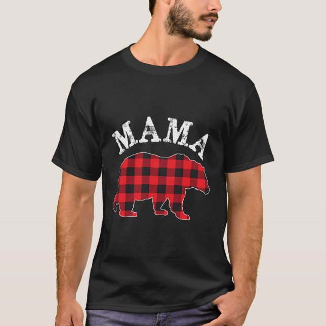T-shirt Mama Bear Red Black Buffalo Plaid Maman Checboard (Devant)