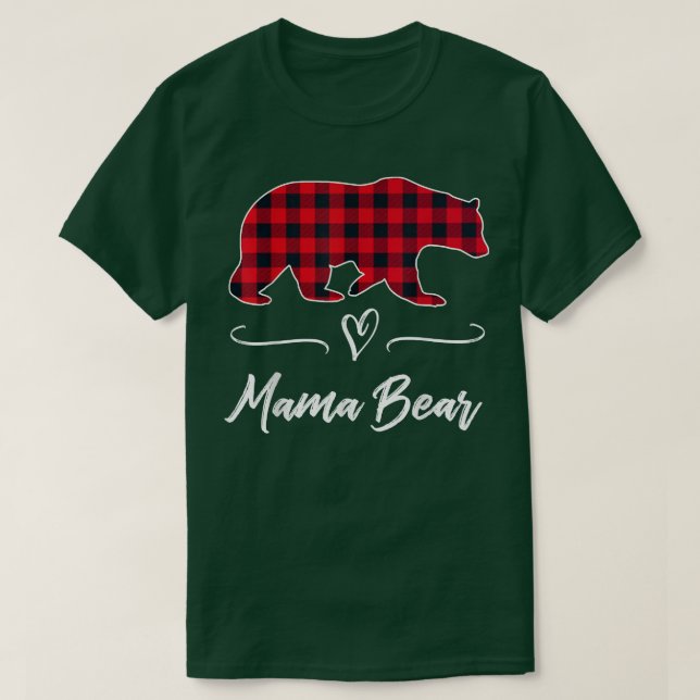 T-shirt Mama Bear Red Buffalo Check Plaid Heart Fun Mom Gi (Design devant)