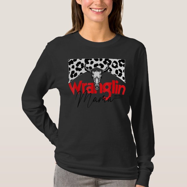 T-shirt Mama Bull Skull Leopard Western Mother's (Devant)