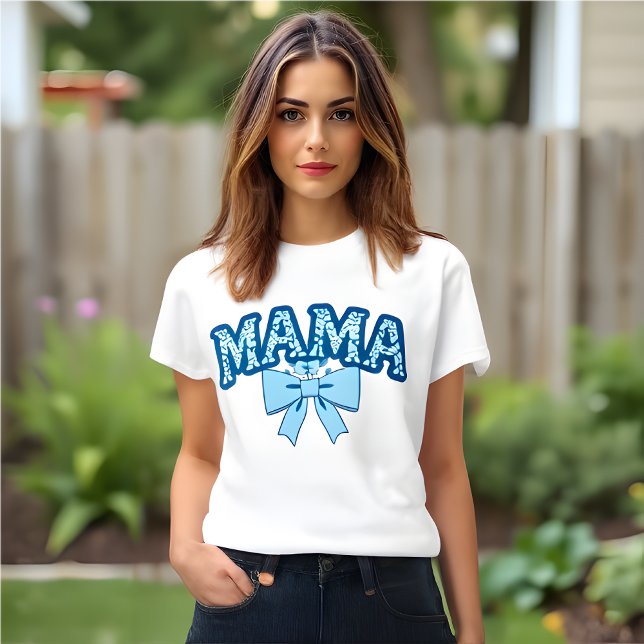 T-shirt MAMA Coquette Blue Floral (White MAMA Bow T-shirt .)