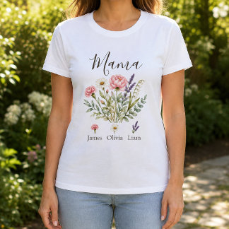 T-shirt Mama Fleurs Aquarelle avec les noms des enfants