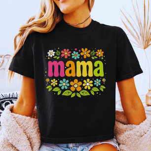 T-shirt Mama Floral à Carreaux Rétro Neon en Distress