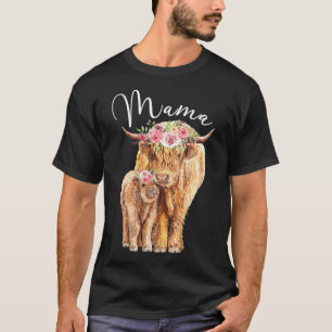 T-shirt Mama Highland Cow Avec Bébé Calf Floral Mères D