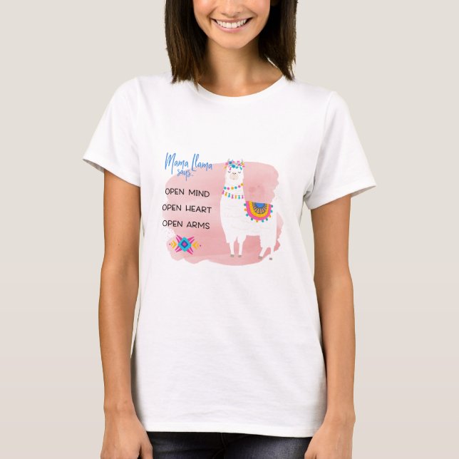 T-shirt Mama Llama Dit Open Mind, Open Heart, Open Arms (Devant)