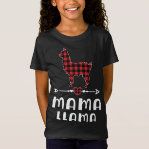 T-Shirt Mama Llama Pyjama de Noël Buffle Rouge Plaid Fami