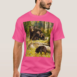 T-shirt Mama Ours Et Bébés Ours Noir Famille 1