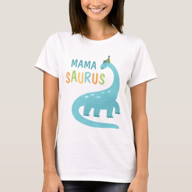 T-shirt Mama Saurus Maman De L'Anniversaire Garçon Dinosau (Devant)