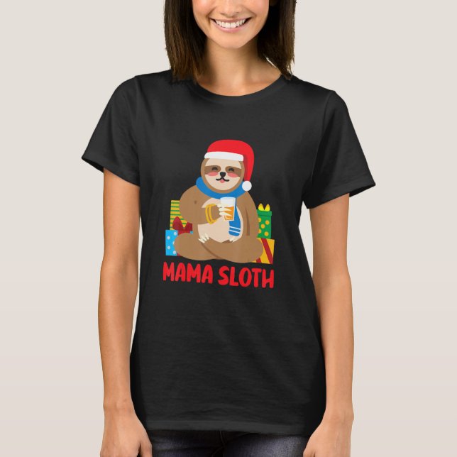 T-shirt Mama Sloth Matching Family Pyjama Pj Noël (Devant)