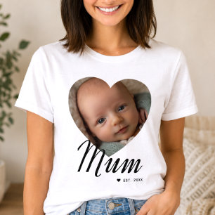 T-shirt Maman a établi un script cœur photo blanc