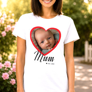 T-shirt Maman a établi un script cœur rouge photo blanc