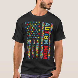 T-shirt Maman Autisme Enfant Drapeau États-Unis Puzzle Sen
