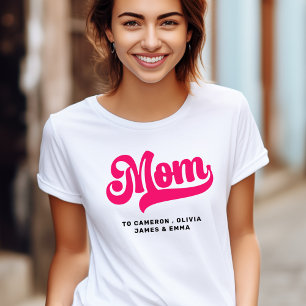 T-shirt Maman aux enfants noms mères jour rose chaud