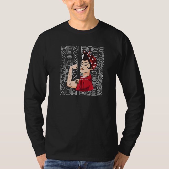 T-shirt Maman Boss Messy Cheveux Bun Fête des mères (Devant)