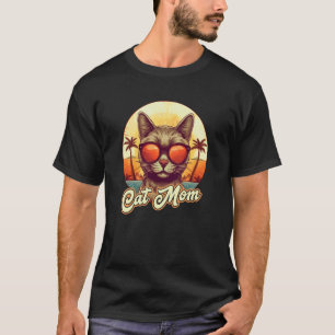 T-shirt Maman Chat Drôle de Vacances à la Plage Palmiers L