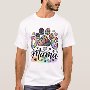 T-shirt Maman Chien Patte Léopard Arc-en-ciel Aquarelle Cœ