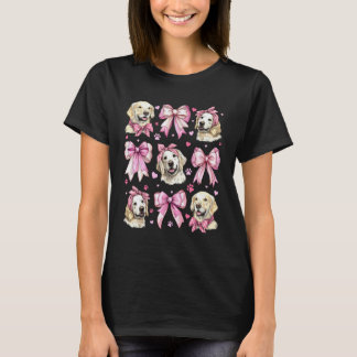 T-shirt Maman Chien Rétrileur Doré Fille Coquette Nœud Ros
