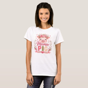 T-shirt Maman Cochon Floral Rose Maternité Animaux de Ferm