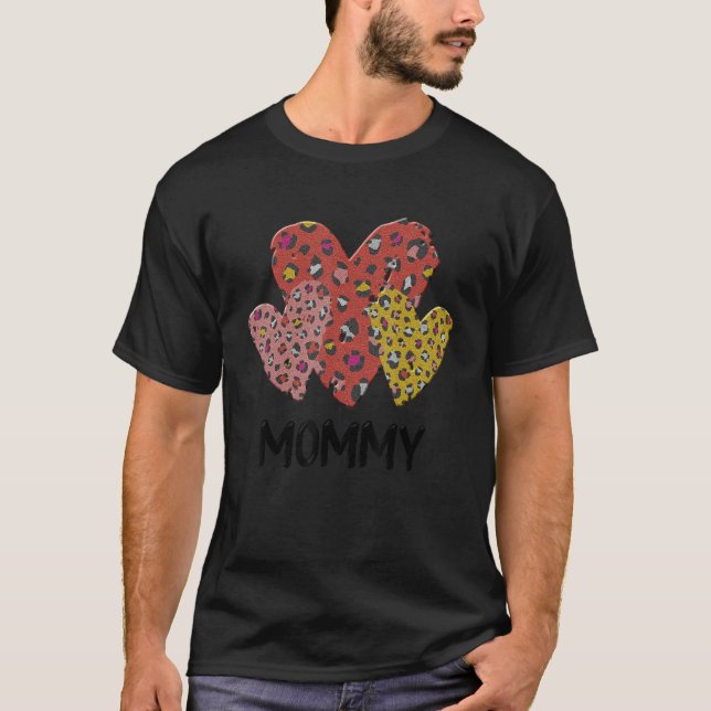 T-shirt Maman Coeurs Leopard Plaid Vlentines Jour Garçons  (Devant)