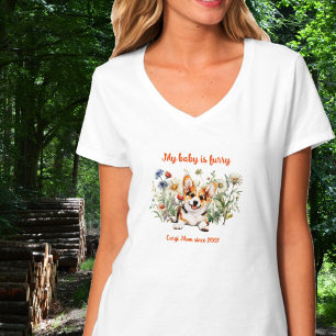 T-shirt Maman Corgi Chiot dans les Fleurs Sauvages