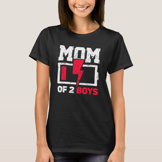 T-shirt Maman De 2 Garçons Batterie Faible Fier Fête des M (Devant)